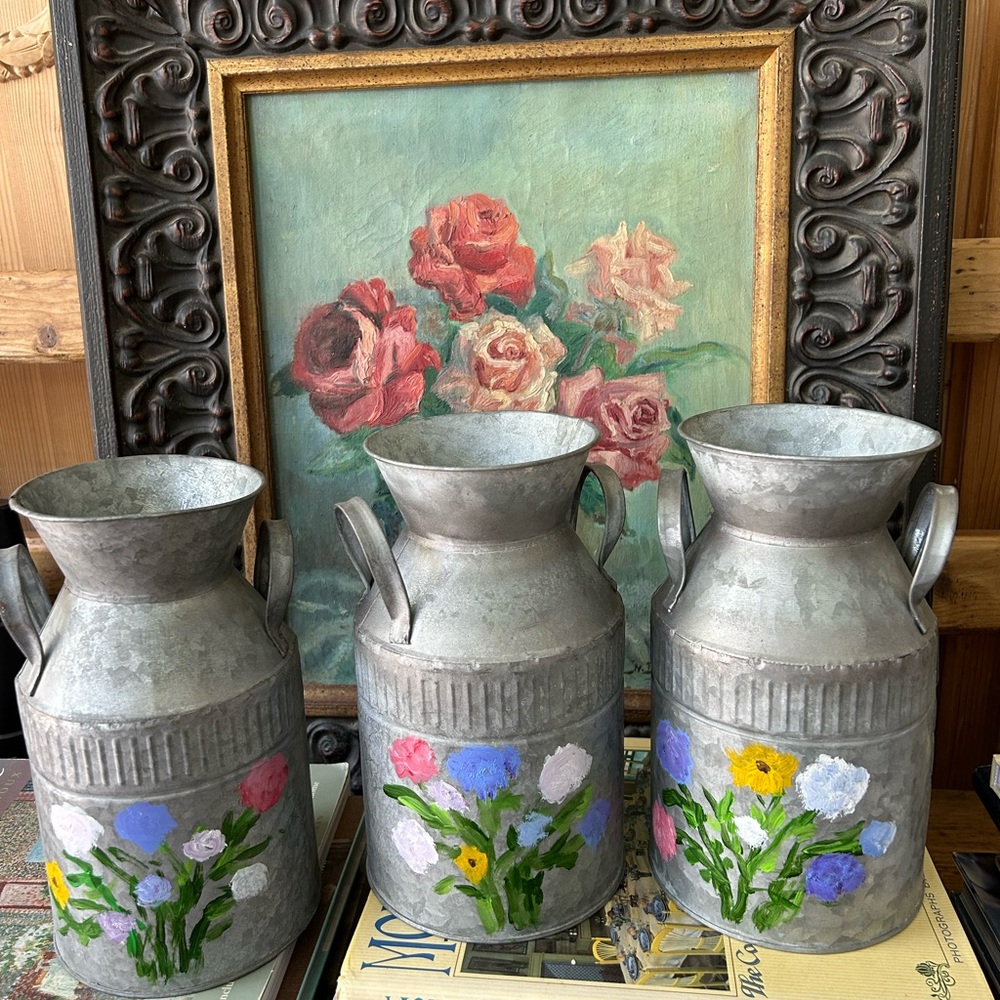 Floral Painted Metal Milk Cans